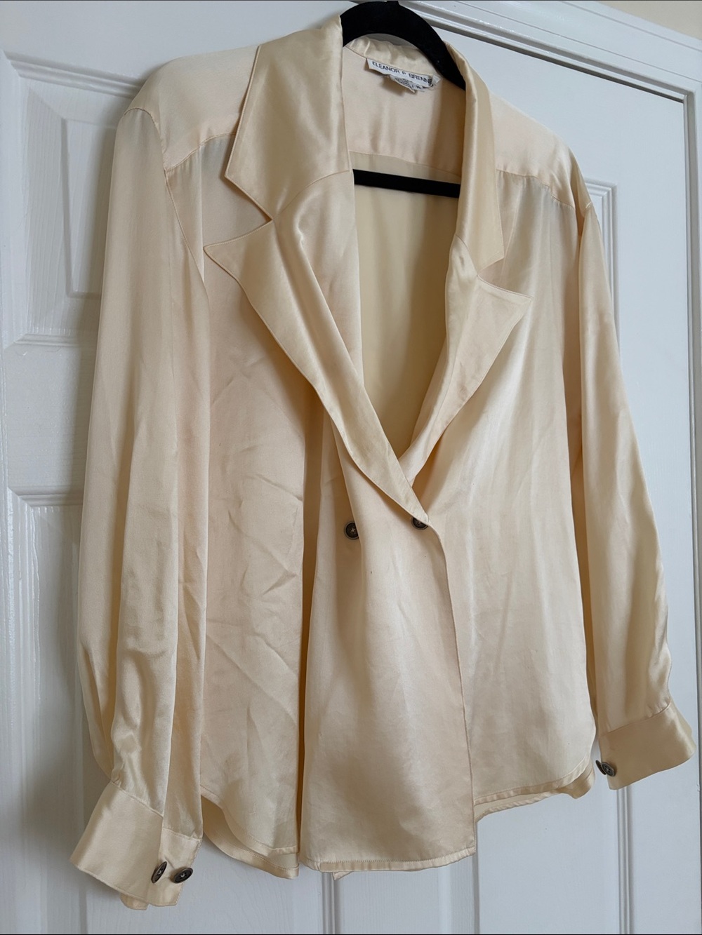 Gorgeous Cream Pure Silk-Blend Draped Lapel Blazer Blouse